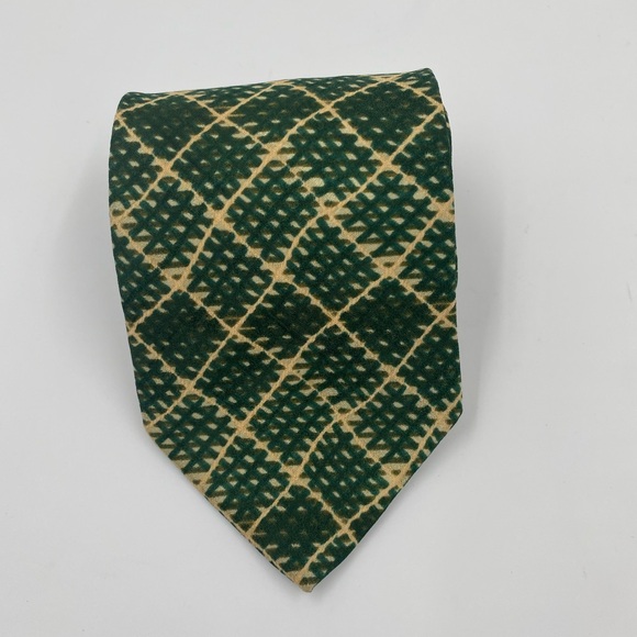 Emporio Armani Green and Cream Silk Tie - Picture 1 of 8